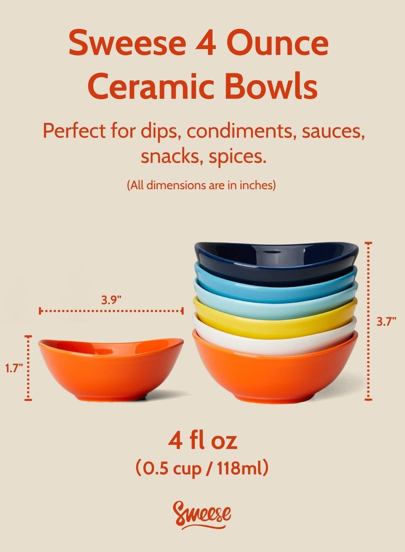 Sweese 4 oz Very Small Porcelain Bowls - Set of 6 Sauce, Salsa, Dipping, Ceramic Bowls for Condiments & Charcuterie - Rainbow Colored - Image 2